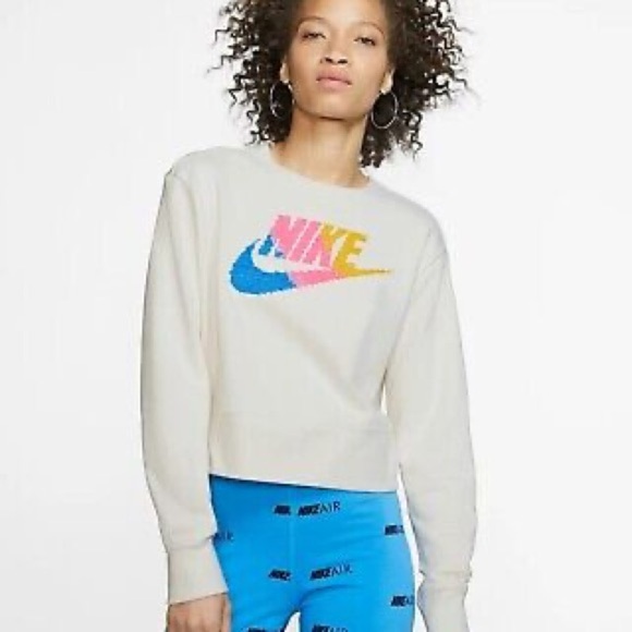 Nike Colorful, Pixelated Logo Relaxed Crop Sweatshirt NWT 65.00 - Picture 1 of 4